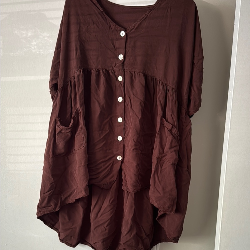Women's Brown Button-Up Top